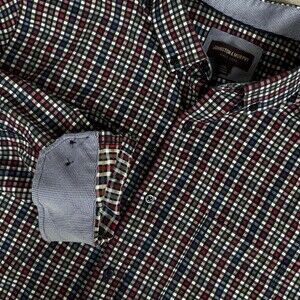 Johnston & Murphy Checkered Button Down Shirt Men's 100% Cotton Navy Classic XXL